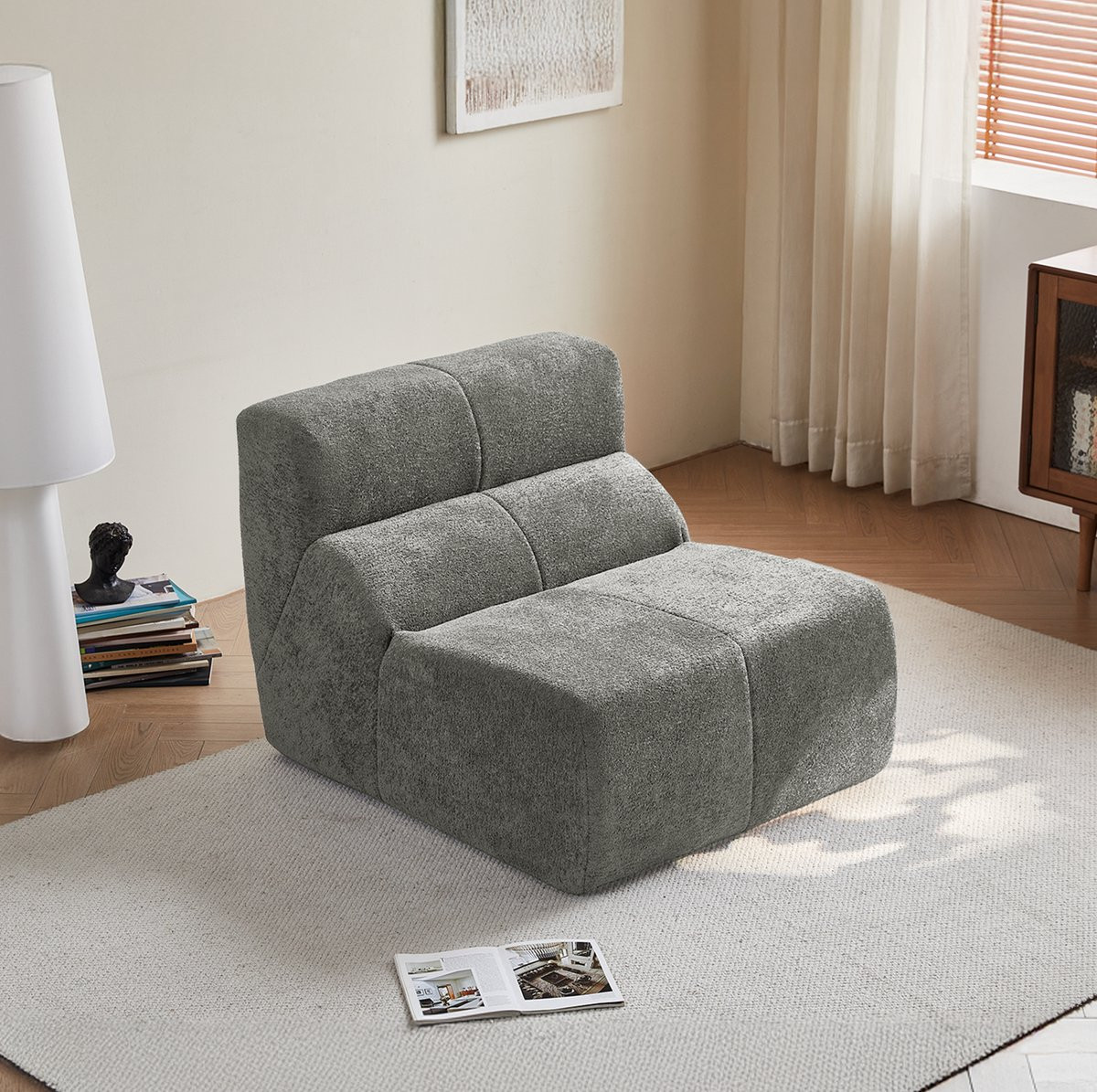 OKWISH Zitbank - 1-Zits Armloze Fluwelen Sofa - Lichtgrijs