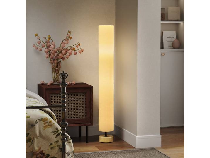 Lampadaire abat-jour en lin interrupteur à pied gris beige