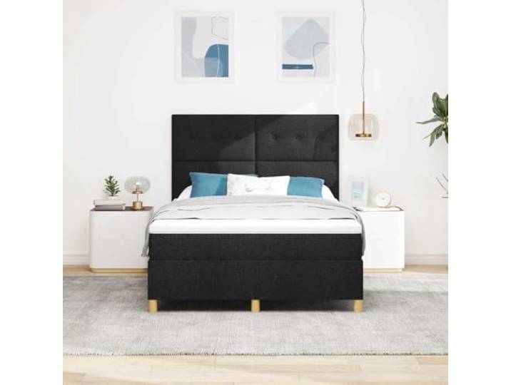 KTHLBRH Boxspringbett mit Kopfteil schwarz 160 x 200 cm Ergonomisches Design, strapazierfähiger Stoff, verstellbares Kopfteil, für moderne Räume