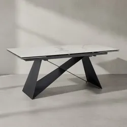 Esstisch Ausziehbar Keramik Glas Marmoroptik Rechteckig Groß, Weiß 180x95x78 cm