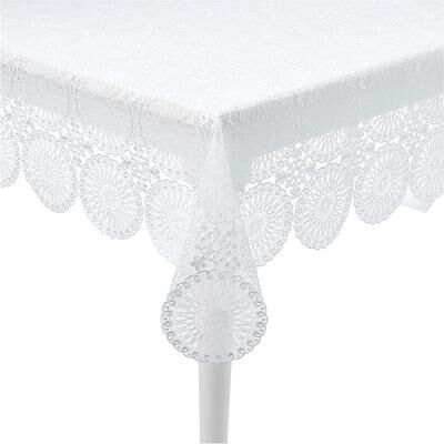 Violet Linen Concord Vintage Floral Lace Circles Pattern, Polyester Embroidered Lace, Tablecloth