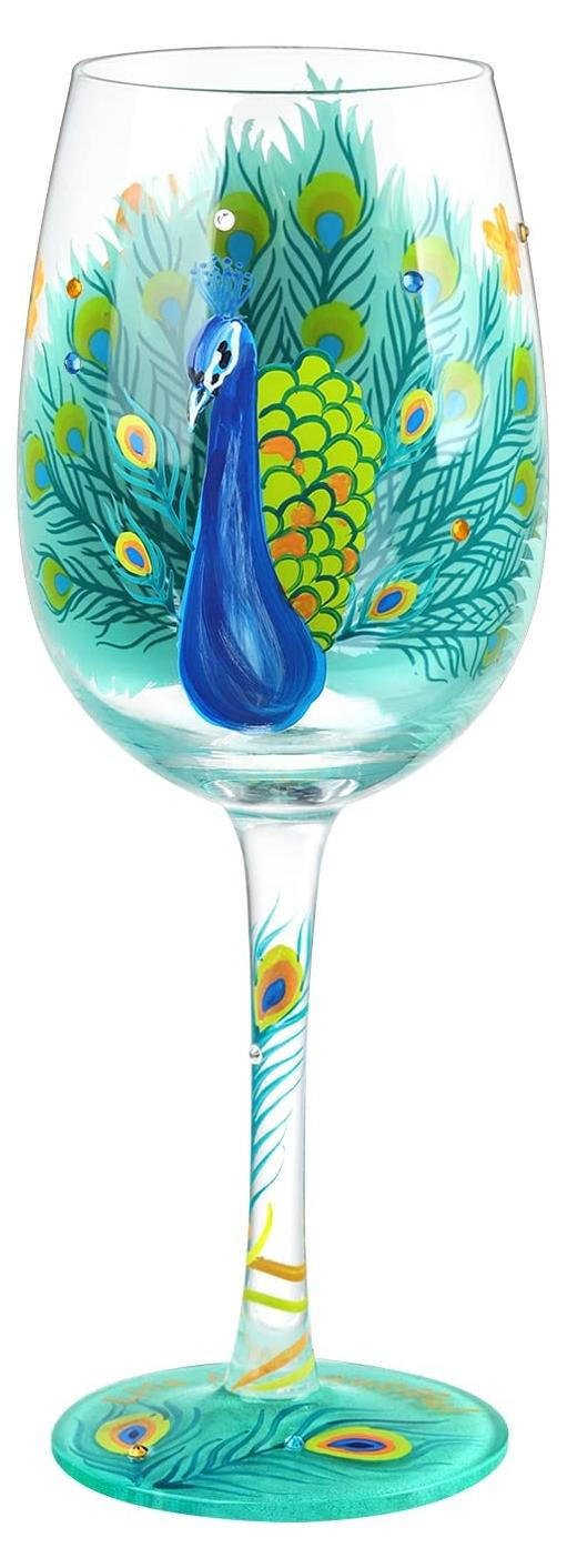 Handgeschilderde wijnglazen met pauw design van kristalglas, 444 ml
