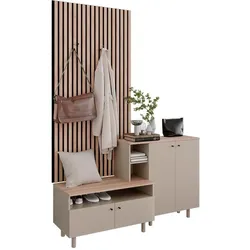 Vicco, Kleiderhaken + Wandgarderobe, Garderobenset Elano, Greige/Eiche, 140 x 80 cm 2 Teile