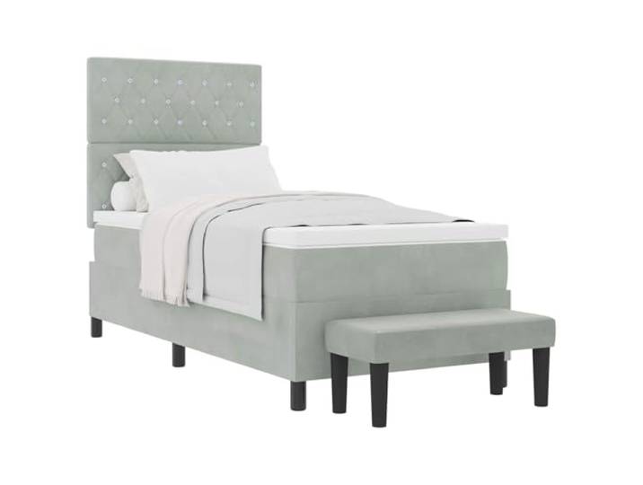 KTHLBRH Boxspringbett mit Kopfteil hellgrau 190 x 90 cm Samt Kopfteil aus hochwertigem Samt, Holzrahmen, mittelfeste Schaumstoff-Matratze, modernes Design, einfach