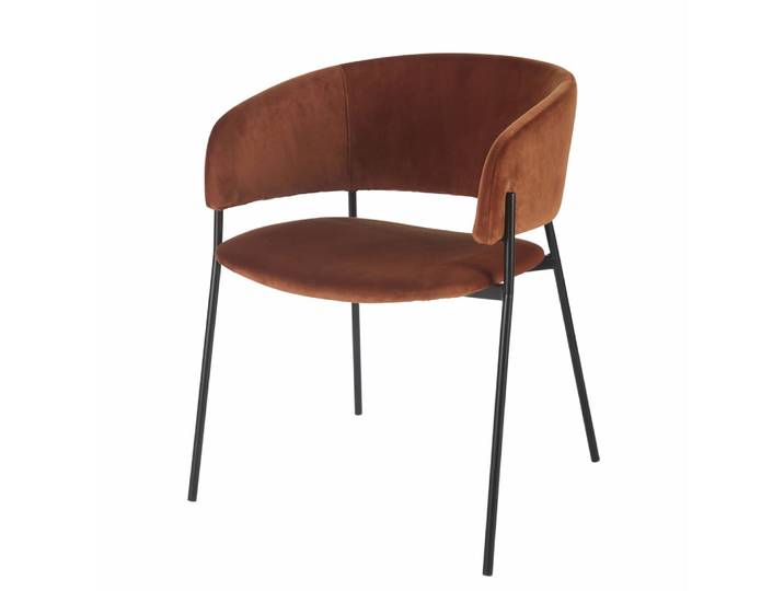 Fauteuil de table en velours orange écureuil