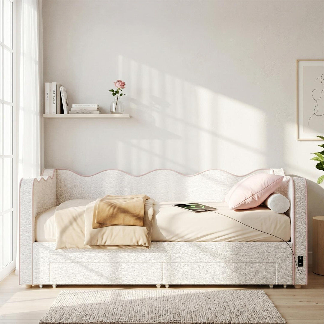 Fairmont Park Upholstered Single (3') Boucle Drawers Daybed Beige 74cm H X 184.5cm W X 204.5cm L