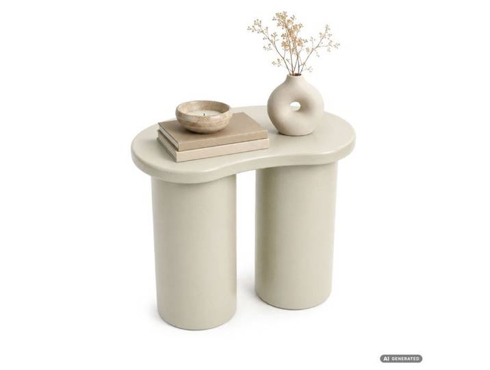 Table basse moderne CUBE 41 cm crème avec double pied cylindrique