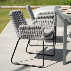HOME DELUXE Gartenstuhl mit Armlehnen aus Seilgeflecht BALERO Hellgrau - 7er Set