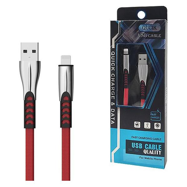 Senbono CABLE Iphone 2.4A RED FLAT 2400mAh QUICK CHARGER QC 3.0 1M POWERLINE SMS-BW02- METAL PLUGS (1 m) (BW02 Iphone red)