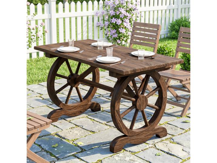 Outsunny Table Basse Jardin Roues Charette Bois Sapin