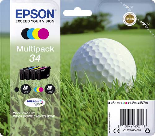 Epson Druckerpatrone T3466, 34 Original Kombi-Pack Schwarz, Cyan, Magenta, Gelb C13T34664010