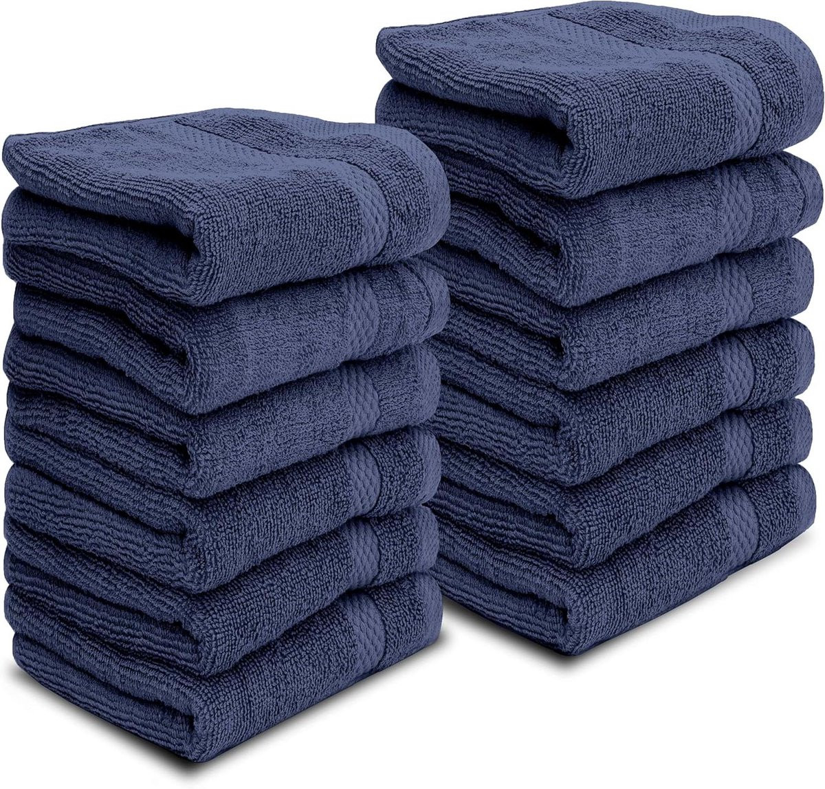 Set van 12 luxe katoenen washandjes - Marineblauw - Zeer absorberend