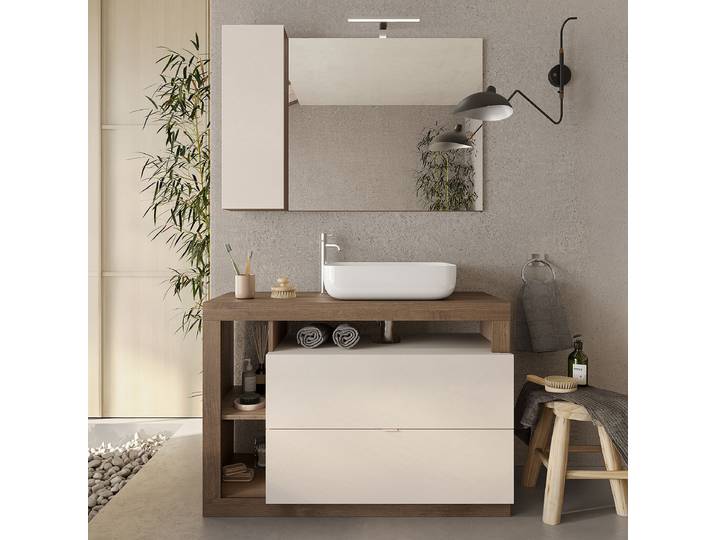 Badset Hamburg 2-teilig stehend 110cm Beige/Kaschmir/Eiche Dunkel Dekor