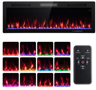 Costway Electric Fireplace 40/50/60 Inches Recessed and Wall Mounted for 2' x 6' Stud-50 inches
