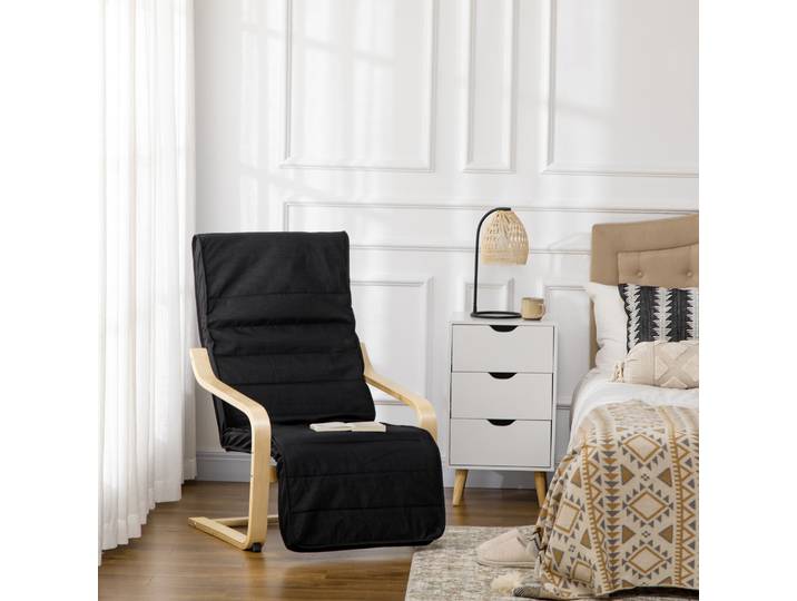 HOMCOM Fauteuil Relax Bois Noir Repose-Pied