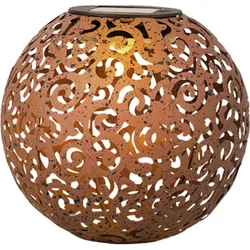 Solarleuchte rost Solarlampe für Außen Kugel Solar Garten Deko Erdspieß, mit orientalischem Lichteffekt, Metall, 1x LED warmweiß, DxH 18x52,5 cm