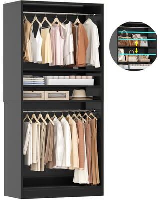 Rackcog Cimly 36'' W Freestanding Closet System with 2 Hanging Rods, Closet Organizer with 2 Adjustable Shelves