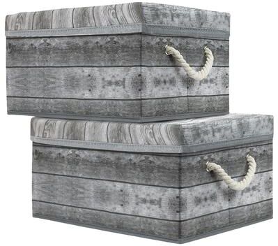 Sorbus Wooden Pattern Storage Box Grey 2 Pack