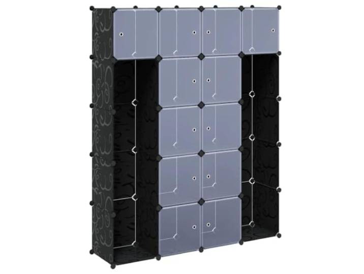 HWKQEQRF Modularer Schrank mit 14 Fächern schwarz/weiß 37x146x180,5cm Kunststoffelemente, verchromter Stahldraht, schneller Aufbau, einfache Reinigung, flexibel kombinierbar