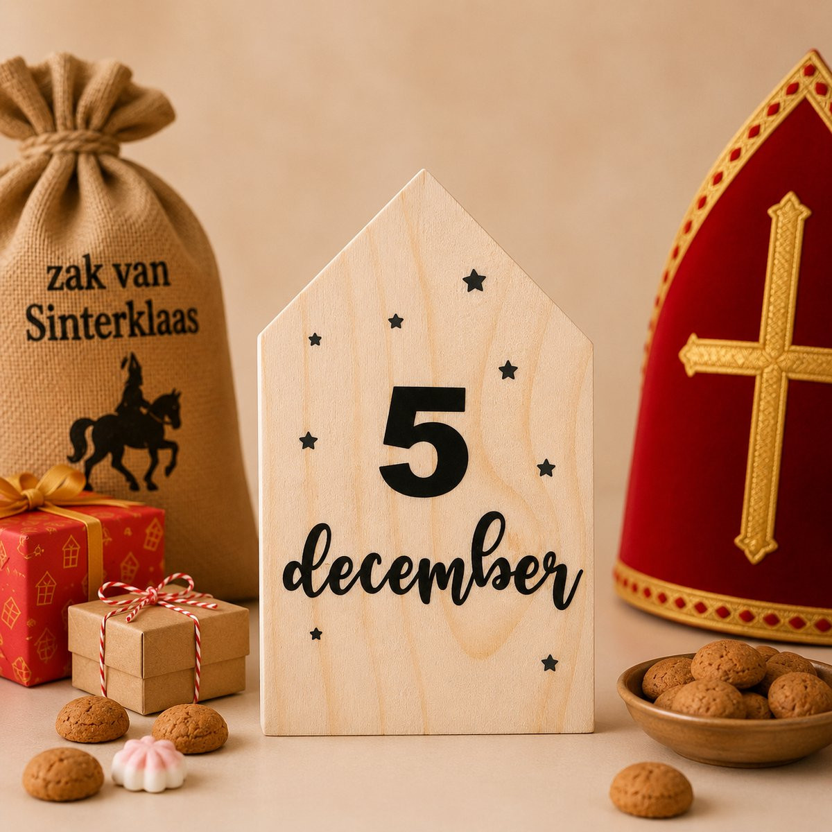 Troubadot Houten Sinterklaas Huisje Maat M - 15 cm