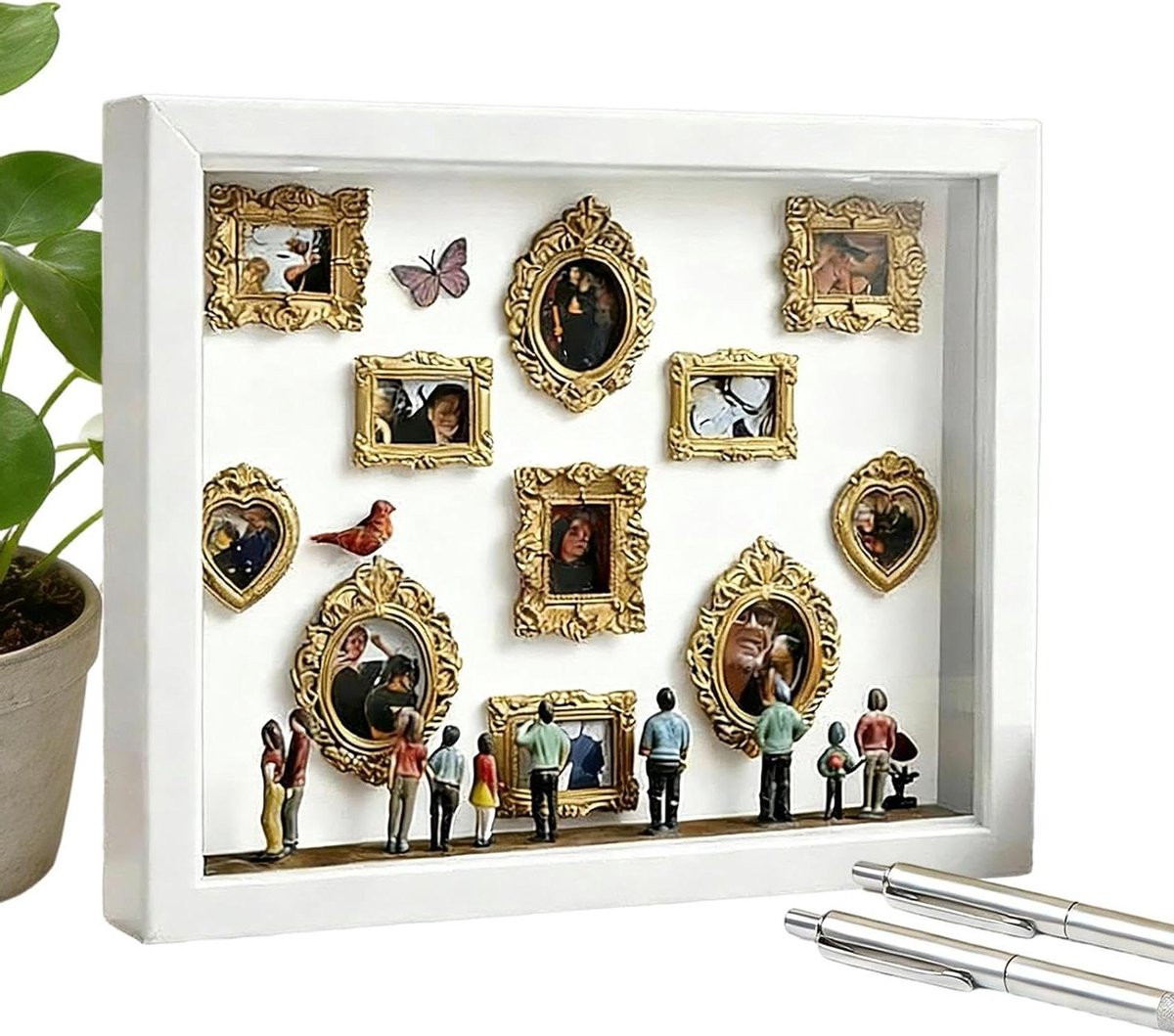 Set van 11 witte mini fotolijstjes met warme LED-verlichting