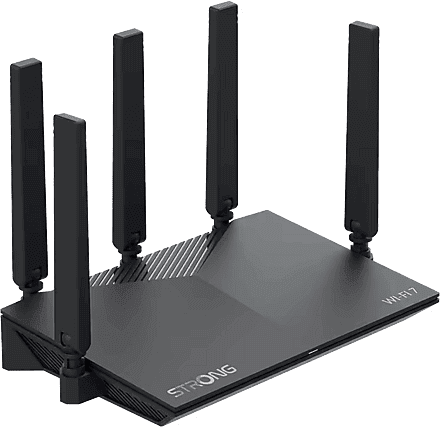 Router - Strong ROUTERBE3600, 3600 Mbit/s, 5x Antenas, WiFi 7 Mesh Compatible, Negro