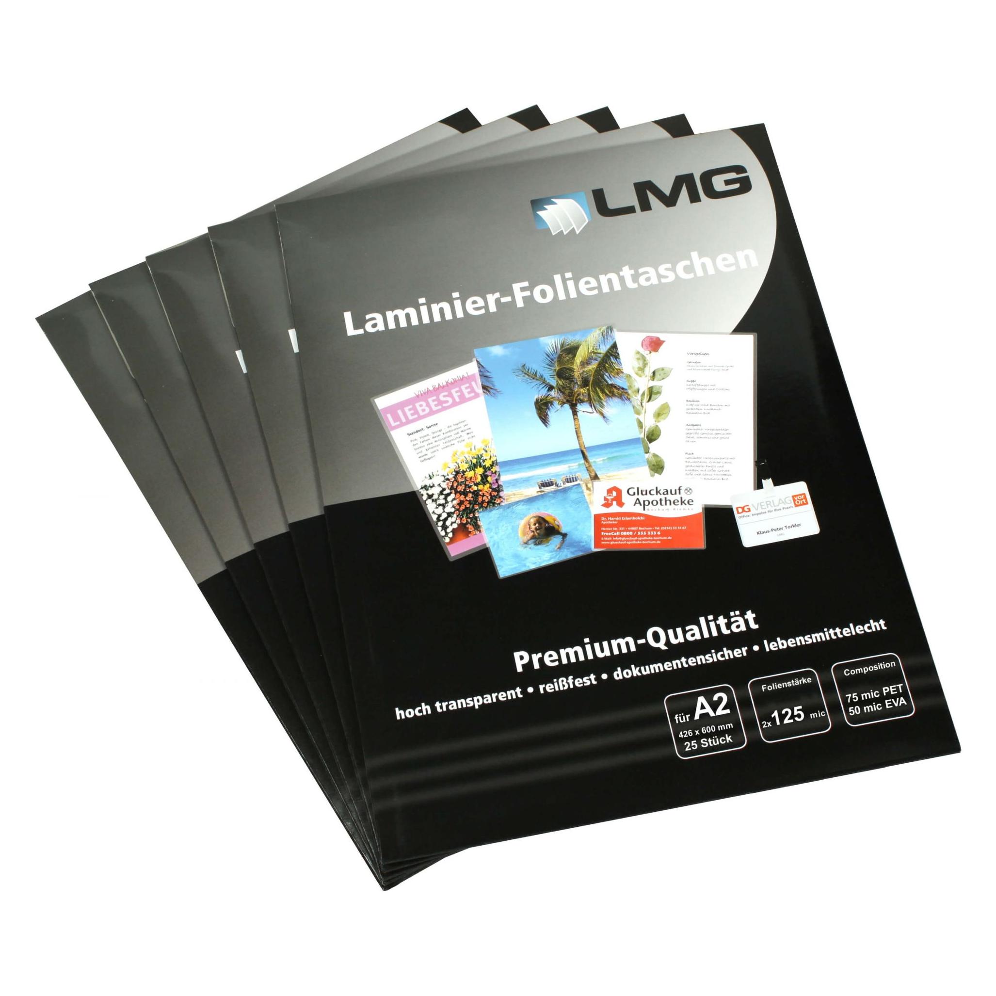 LMG 25 LMG Laminierfolien glänzend für A2 125 micron (A2, 25 Stk., 125 µm) (LMGA2-125-25)