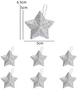 Inspire Select Gold Glitter Star Christmas Tree Ornaments Five Point Hanging Star Decorations For Holiday Home Decor silver 6 Pcs