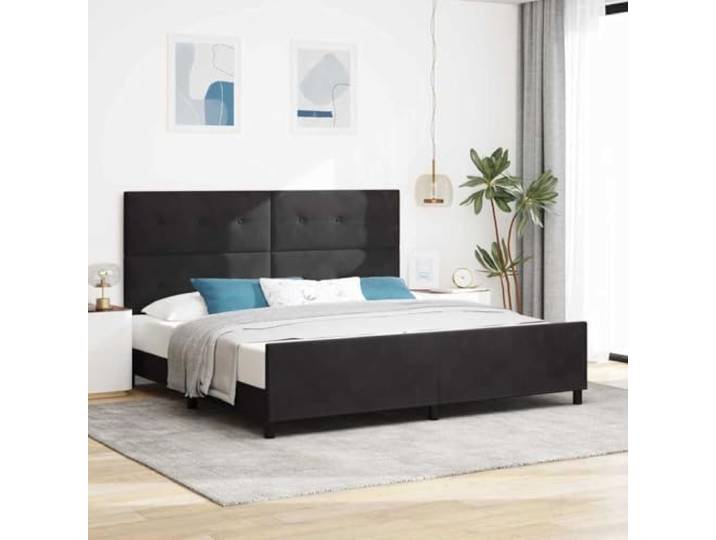 Samt Massivkiefer Modern Stilvoll Kopfteil 200 x 200 cm Schwarz Boxspringbett mit Kopfteil Schwarz 200x200 cm Samt Kaiserbett mit Lattenrost verstellbar Luxus Polsterbett Holz Kiefer