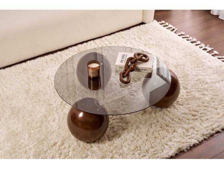 Couchtisch Morento - mit runder, gehärteter Tischglasplatte - Walnuss-Rauchglas - Luxusbetten24
