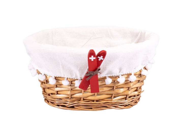 Brotkorb Winterland beige / weiss Weide / Baumwolle 26 x 19 cm - Material: Weide / Baumwolle - Brotkorb