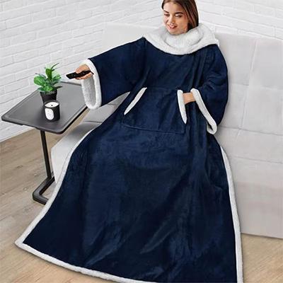 Inspired Finds Oversized Reversible Flannel Wearable Blanket Hoodie With Pocket For Cozy Winter Comfort navy Blue