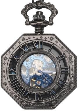 Drop Dash Deals Antique Mechanical Pocket Watch For Men Octagon Skeleton Dial, Luxury Classic Timepiece black