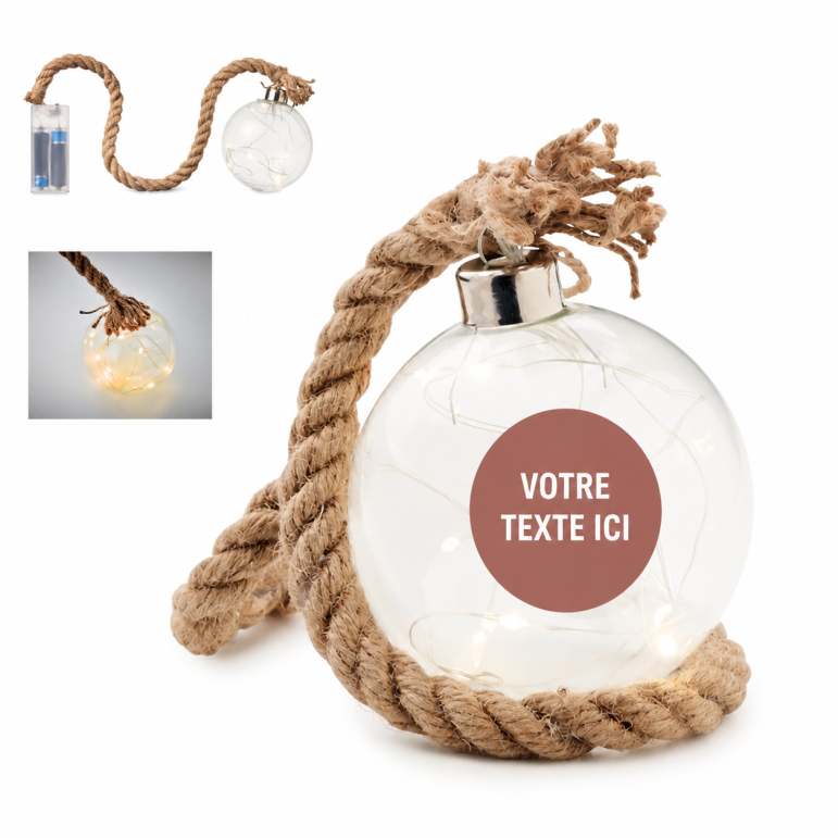 Boule personnalisé LED en verre BAUBLI jute transparent