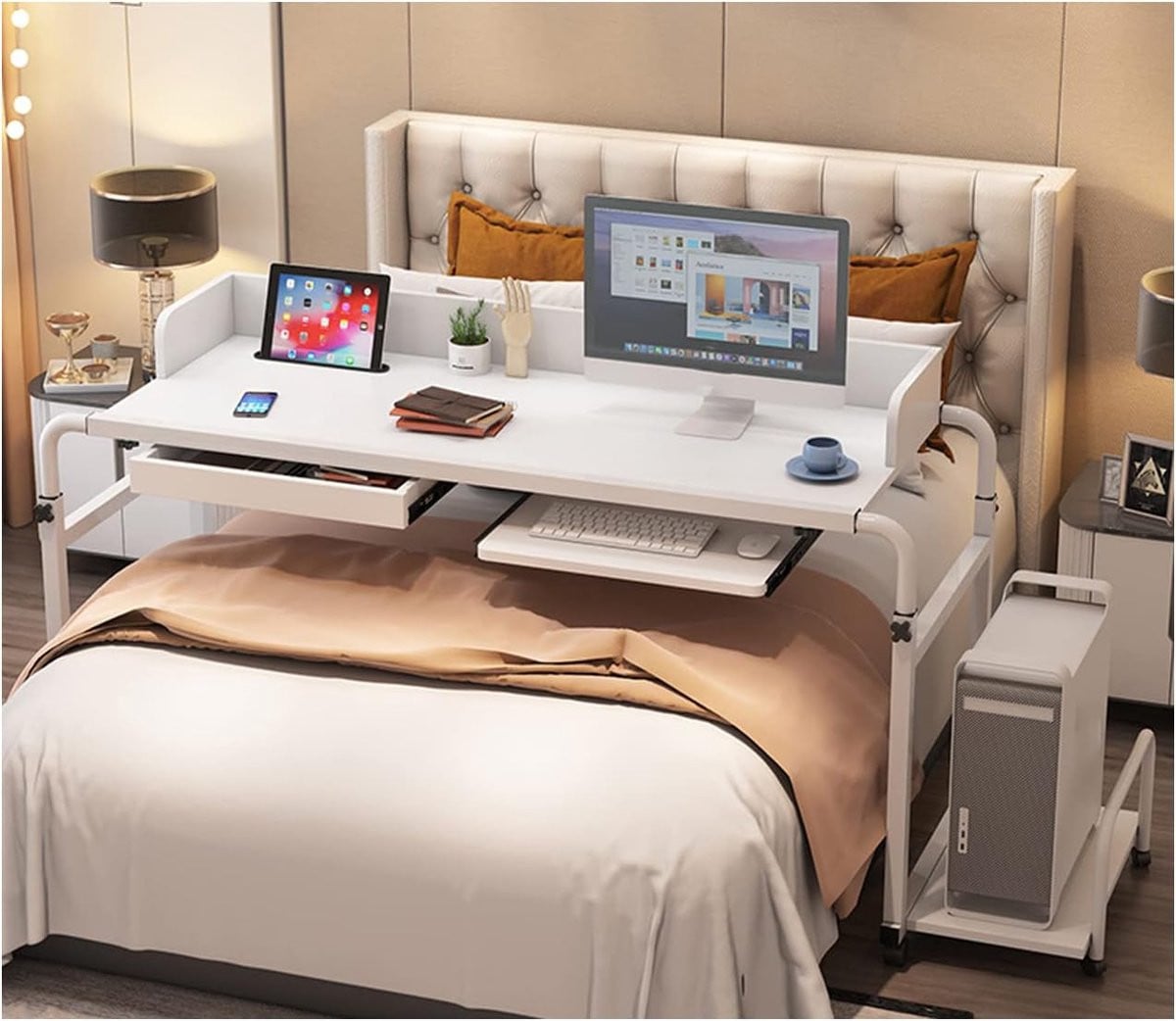 Multifunctionele bedtafel en laptoptafel met vergrendelbare wielen voor thuiswerken of ontbijten
