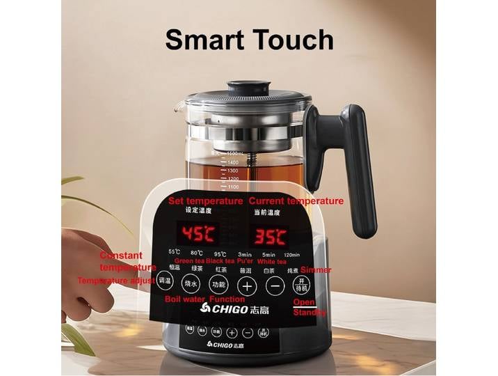 Bouilloire de santé 220V, contrôle de la température, théière à vapeur Pu'er pour bébé, Pot à lait en verre à température constante 72h, bouilloire électrique 1,5 l