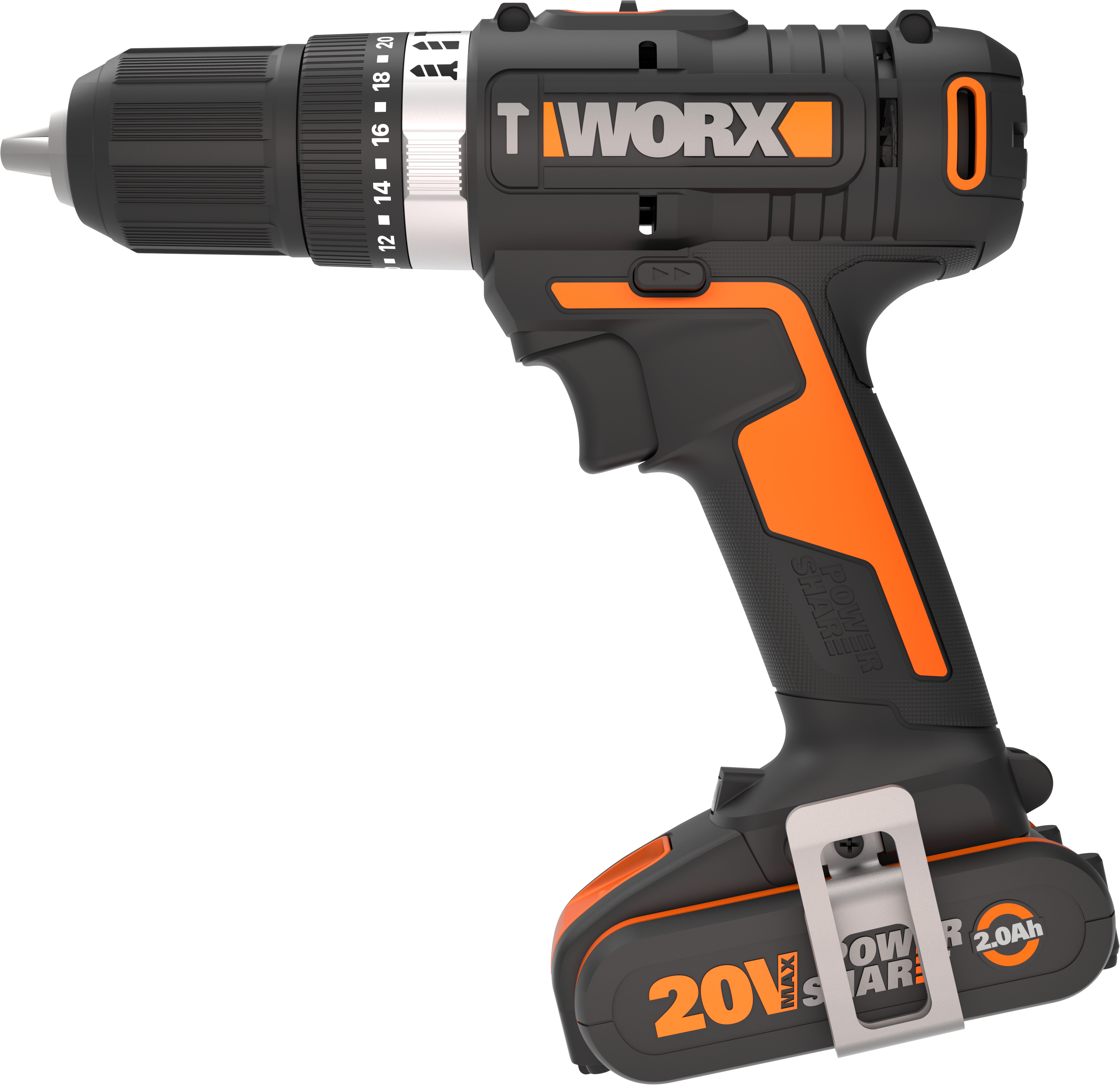 Akku-Schlagbohrschrauber WORX "WX370", bunt (schwarz, orange), B:5,1mm H:21,7mm L:22,3mm, Bohrmaschinen, 2-Gang-Getriebe, Bohrstufe + Schlagfunktion, inkl. 2 Akkus & Ladegerät