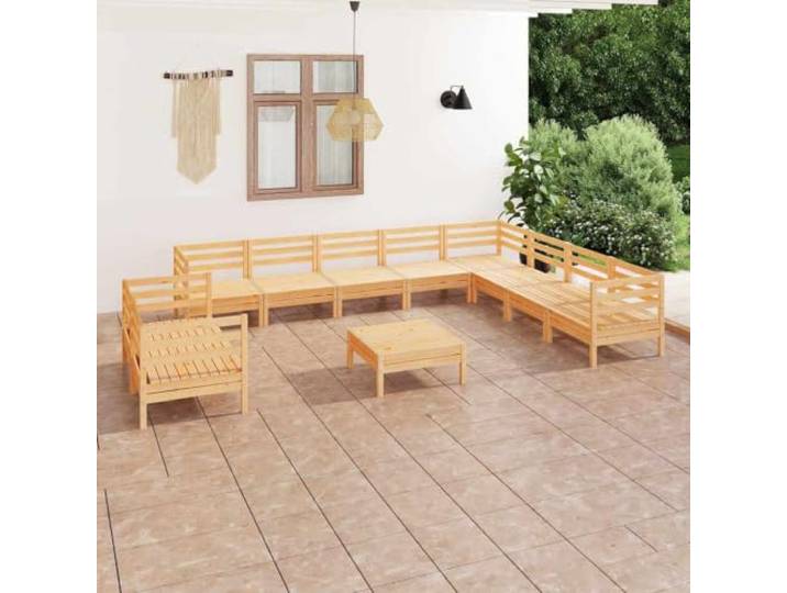 WDGJJFECNMUEHI Bois de pin massif Design Palette Brun 11 Pieces Salon de jardin 11 pieces Bois de pin massif Ensemble modulaire Canapes exterieur avec table repose-pieds pour terrasse patio