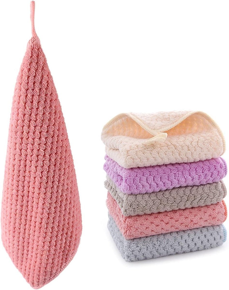 Set van 5 super absorberende en zachte multicolor hangende keukenhanddoeken