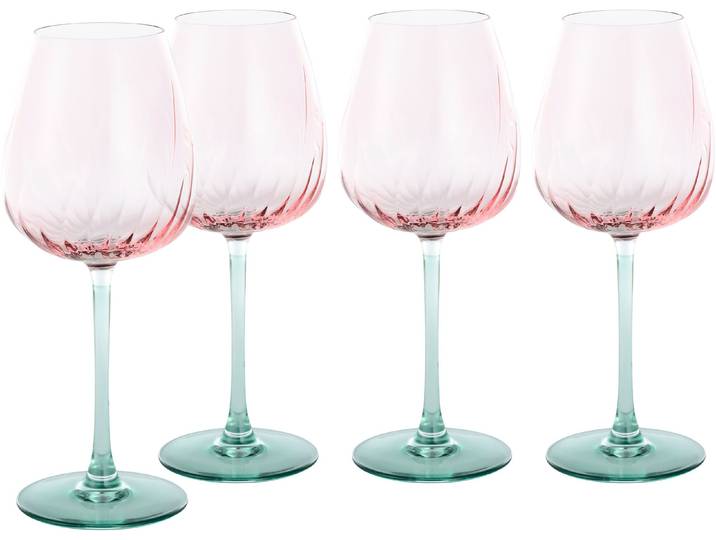 Weinglas CREATABLE Swirly Spring, Weingläser-Set, 4-tlg. , bunt, H:23cm Ø:9cm, Glas, Trinkgefäße, Weinglas, Rillen Relief, Modern, Sommerlich, Leicht