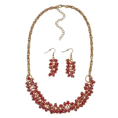 Collierkettchen CAÏ "Set aus Collier und Ohrhaken in goldfarben rote Glassteine", rot, Halsketten, Damen, 56cm, Metall