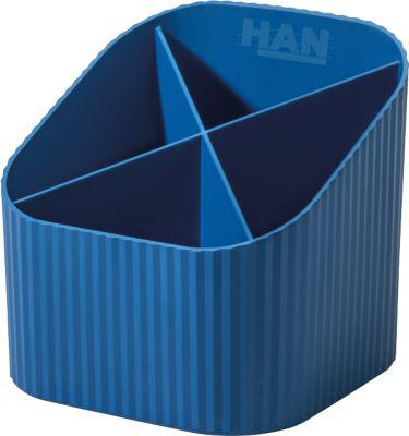 Stiftehalter HAN Karma, 4 unterschiedlich hohe Fächer, B 111 x H 105 x T 111 mm, recycelter Kunststoff, blau