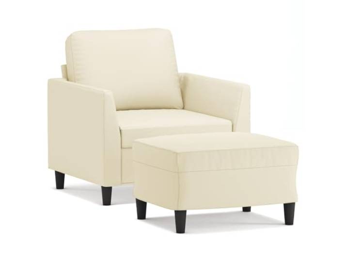 GHVBNMF Sessel mit Hocker Creme 60 cm Kunstleder Relaxsessel 2er Set Bequemer Polstersessel mit Fußablage für Wohnzimmer & Schlafzimmer, pflegeleichtes Kunstleder und stabiles Metallgestell.