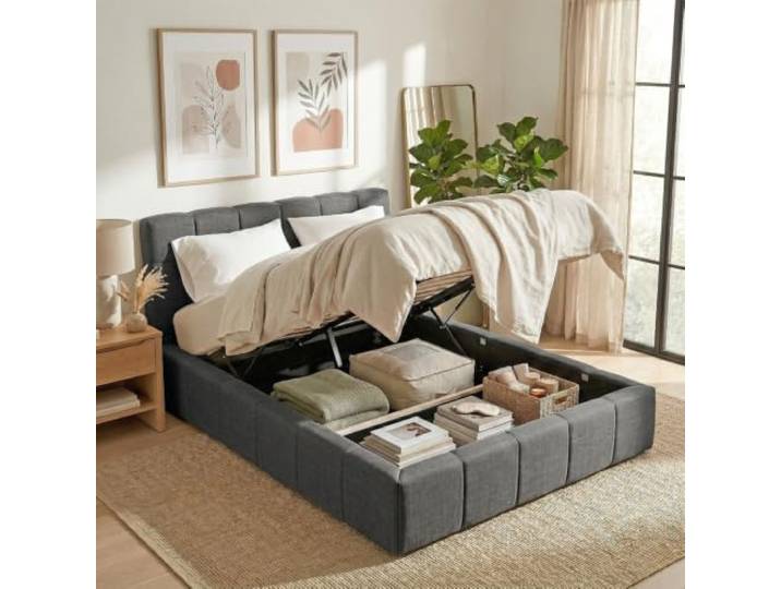 Bett mit Bettkasten, 160 x 200 cm, Elias + Lattenrost, Dunkelgrau
