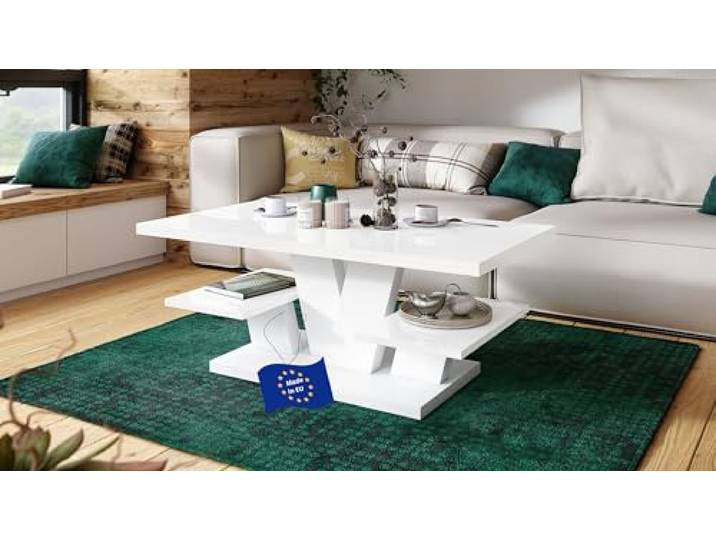 designimpex Viva Couchtisch Weiß Hochglanz 110x60cm eckig Couch Table Ablage Stubentisch Living Room Table Moderne Tische Wohnzimmertisch Beistelltisch Sofa Tisch Wohnzimmer