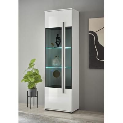 Vitrine HOME AFFAIRE "Cantara, Vitrinenschrank in Eiche Evoke, Weiß o Kaschmir, Standvitrine", weiß (weiß, weiß hochglanz), B:60cm H:200cm T:37cm, Holzwerkstoff, Schränke, Vitrine, schwarzer Stangengriff, ausreichend Stauraum, vielseitig einsetzbar