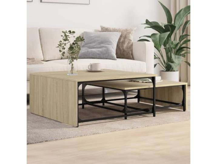 HEFZGDB Satztische 2 STK. Sonoma-Eiche Holzwerkstoff und Metall, Nesting Couchtische mit Metallrahmen für kleine Wohnungen, langlebig und platzsparend, stabile Tischplatte,