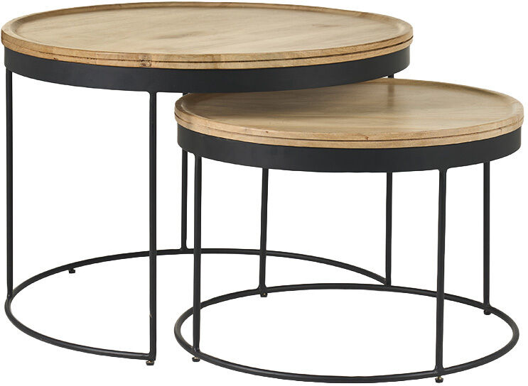 Miliboo Verschachtelungs-Couchtische aus massivem Mangoholz und Metall LEDGE