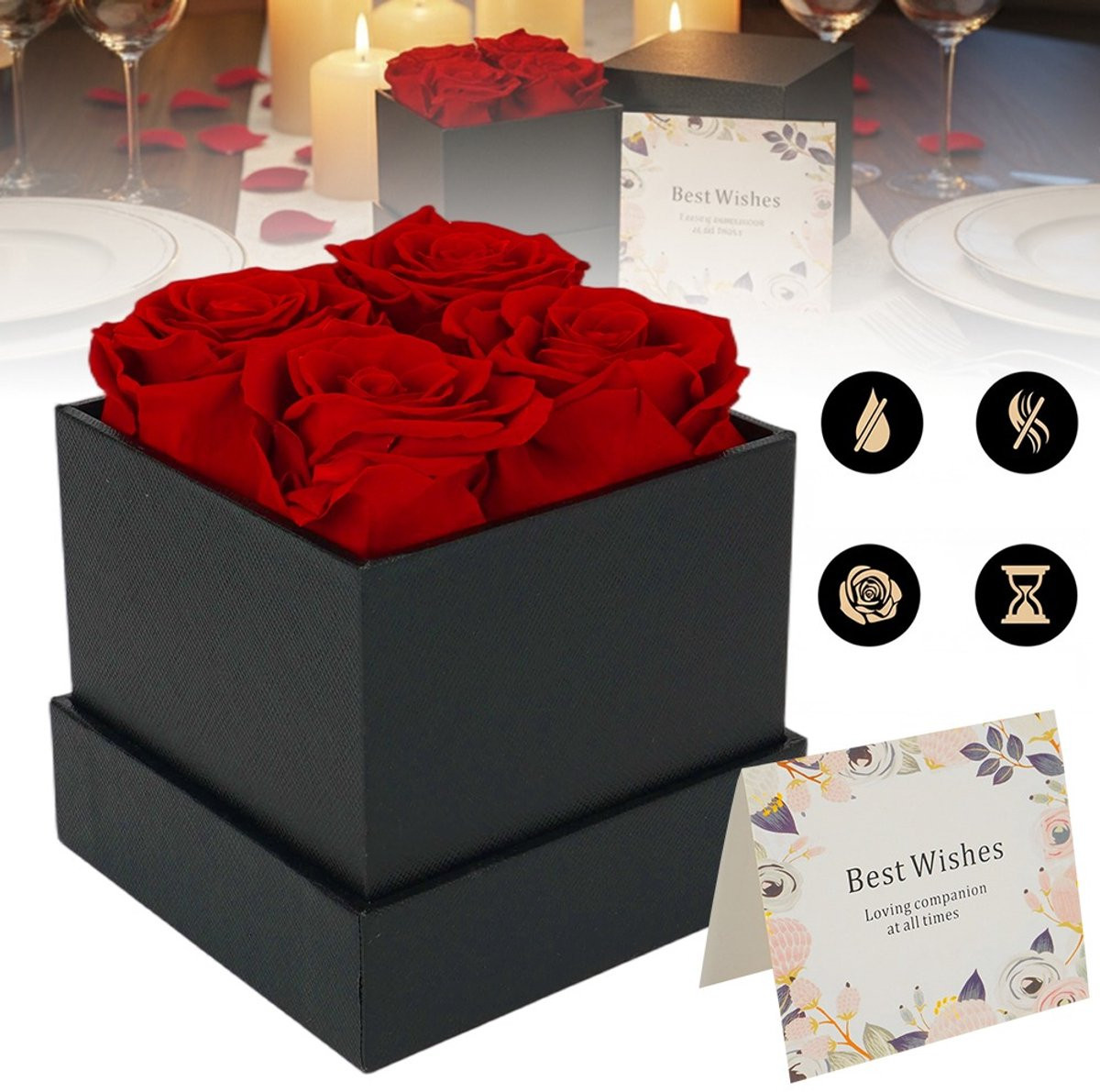 Geconserveerde Echte Rode Roos in Geschenkverpakking met Kaart - Onderhoudsvrije Houdbare Roos voor Romantische Woondecoratie