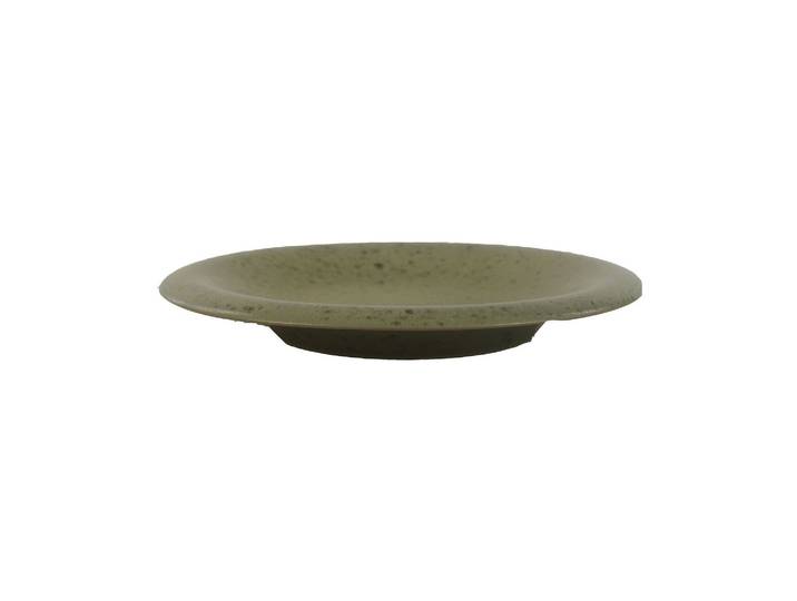 Assiette à dessert en grès khaki, ronde, uni, légèrement moucheté